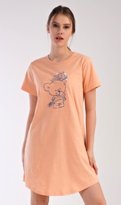 Dámská noční košile s krátkým rukávem Méďa s kytkou - Dámské noční košile s krátkým rukávem