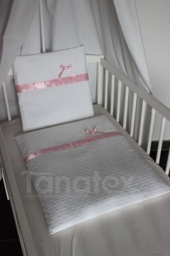 Plymo exclusive - 4dílná sada - Štykovaná bavlna bílá s růžovou stuhou Pro děti - Do kolébky - Plymo do kočárku