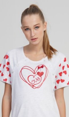 Dámská noční košile mateřská Love Pyžama a župany - Ženy - Dámské noční košile - Kojící noční košile - Kojící noční košile s krátkým rukávem