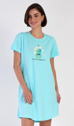Dámská noční košile s krátkým rukávem Kaktus Pyžama a župany - Ženy - Dámské noční košile - Dámské noční košile s krátkým rukávem