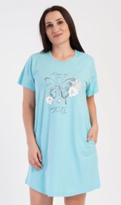 Dámské domácí šaty s krátkým rukávem Motýl Pyžama a župany - Ženy - Dámské noční košile - Nadměrné dámské noční košile