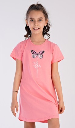 Dětská noční košile s krátkým rukávem Motýl - Dívčí noční košile s krátkým rukávem